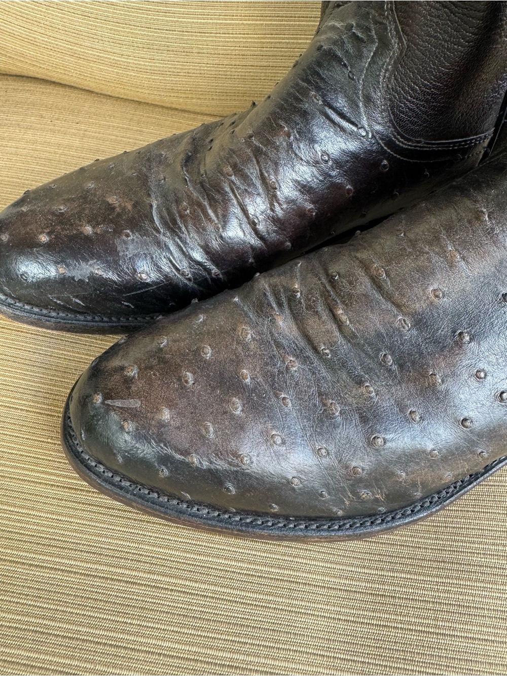 Lucchese Brown Ostrich-Textured Western Boots - Picture 3 of 4